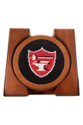 Coasters with hand-stitched shield