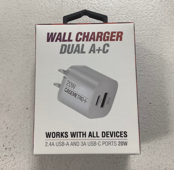 Dual port USB-C and USB-A Wall Charger