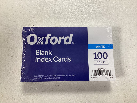 Oxford 3 by 5 White Index Cards 100/pk