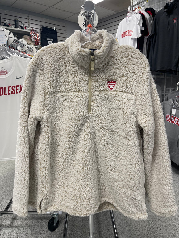201 - Cozy Sherpa 1/4 zip Sweater w/Red Shield Embroidery