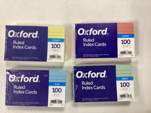 Oxford 3" by 5" Ruled Index Cards, 100/pk